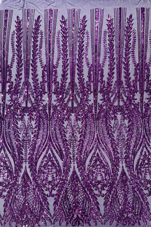 Mermaid Design Sequins Fabric - Purple - Sequins Fabric 4 Way Stretch on Mesh By Yard