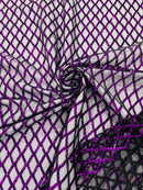 Diamond Sequins Fabric - Purple - Diamond Geometric Net Design on Mesh Lace Fabric By Yard