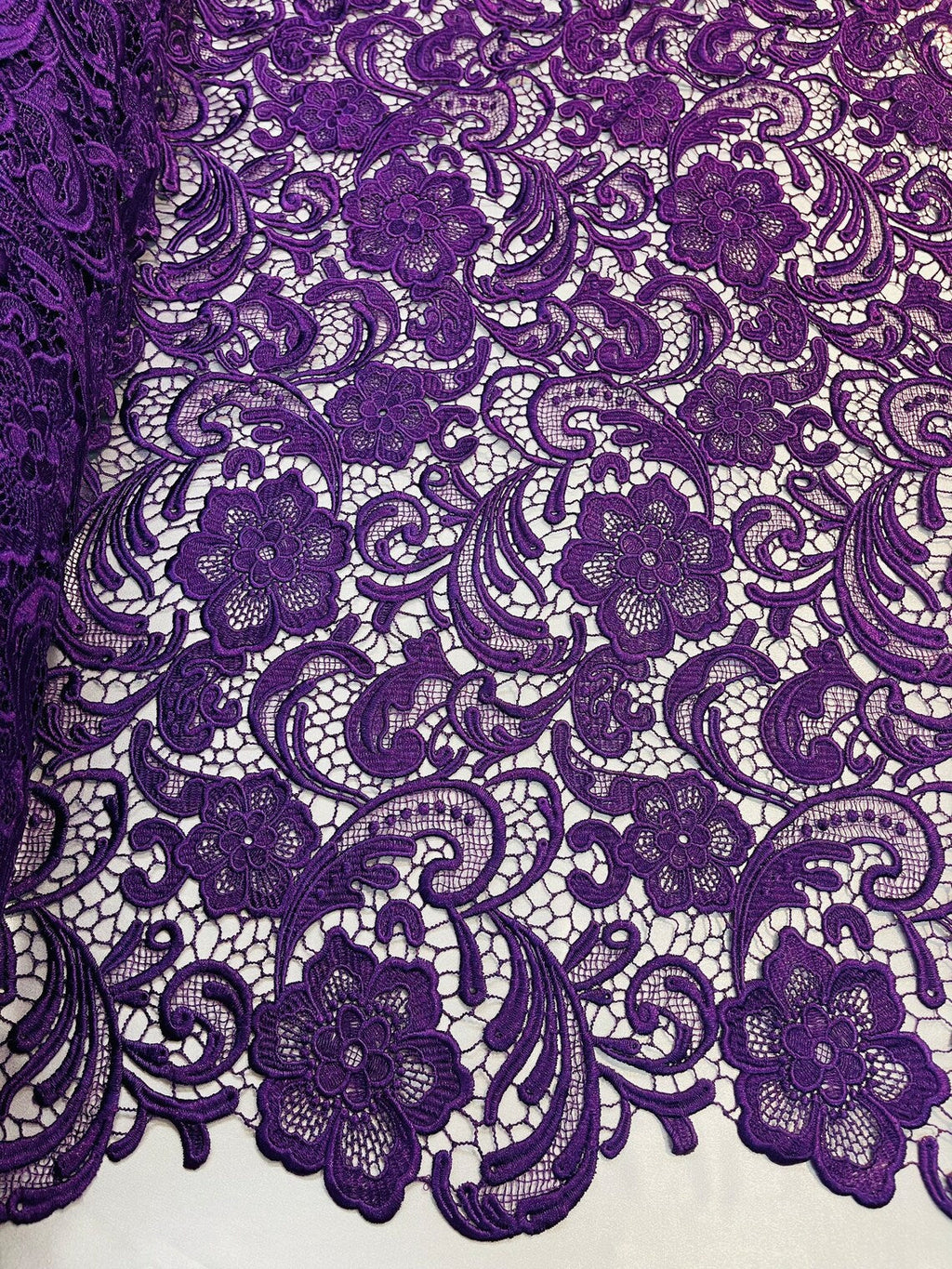 Guipure Lace Fabric - Purple - Floral Bridal Lace Guipure By Yard