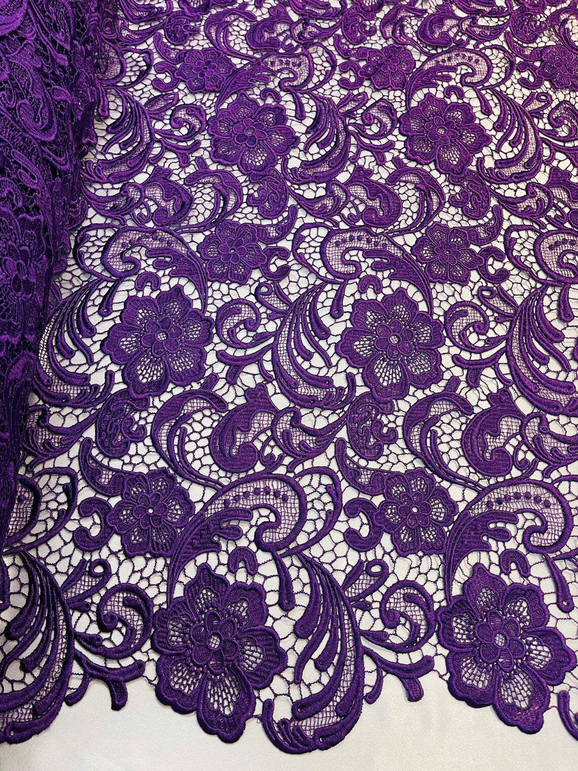 Guipure Lace Fabric - Purple - Floral Bridal Lace Guipure By Yard