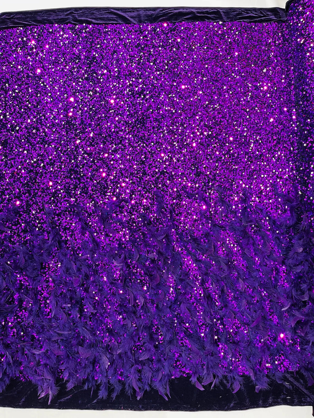 Feather Sequin Velvet Fabric - Purple - 5mm Sequins Velvet 2 Way Stretch 58/60" Fabric By Yard