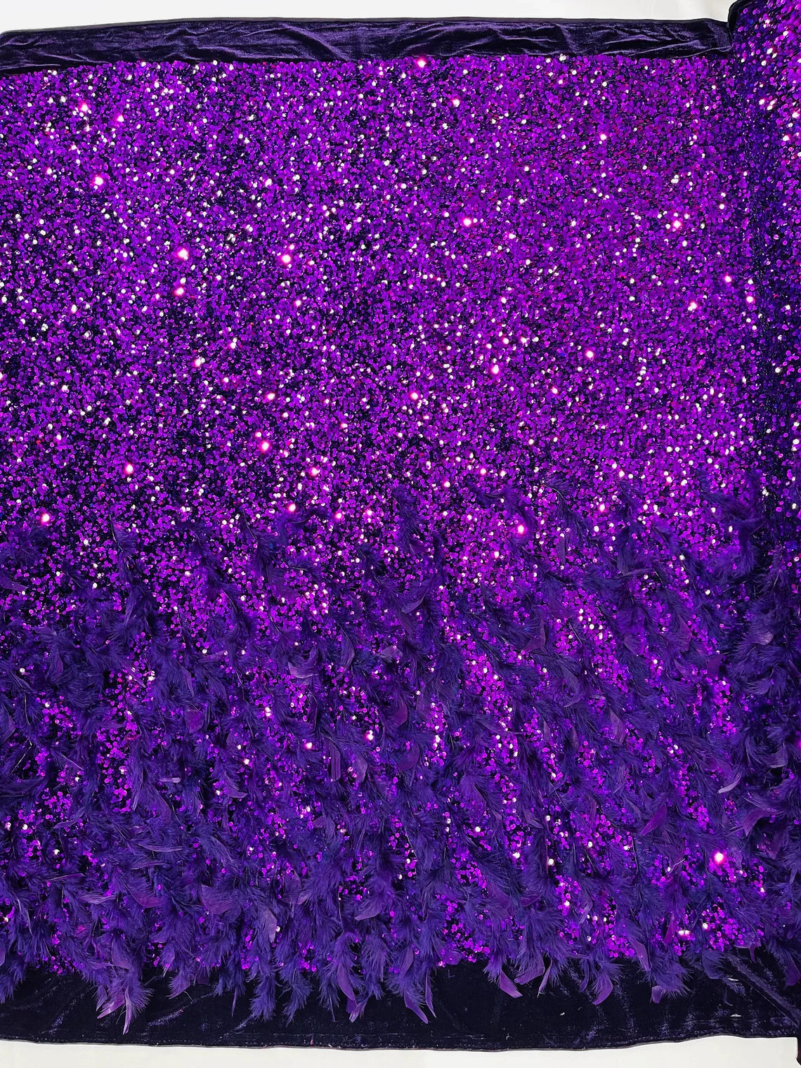 Feather Sequin Velvet Fabric - Purple - 5mm Sequins Velvet 2 Way Stretch 58/60" Fabric By Yard