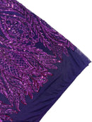 Mermaid Design Sequins Fabric - Purple - Sequins Fabric 4 Way Stretch on Mesh By Yard