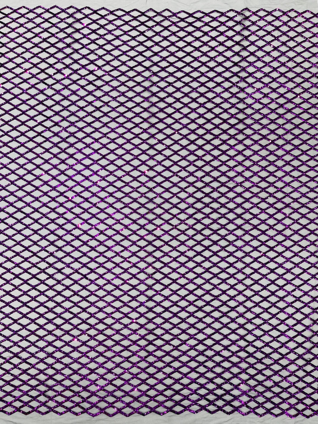 Diamond Sequins Fabric - Purple - Diamond Geometric Net Design on Mesh Lace Fabric By Yard