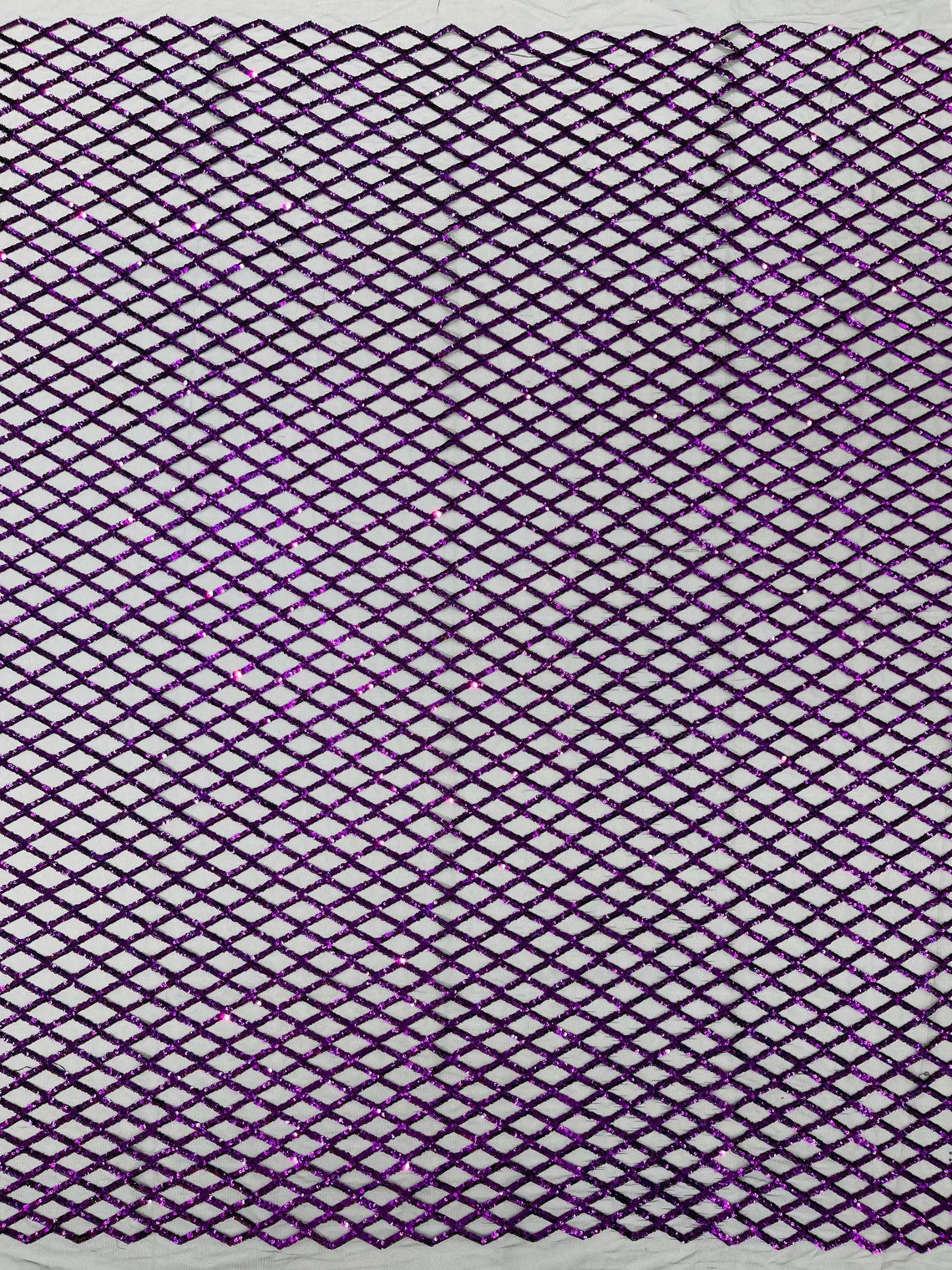 Diamond Sequins Fabric - Purple - Diamond Geometric Net Design on Mesh Lace Fabric By Yard