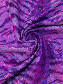 Tiger Design Spandex Fabric - Purple - 58/60" Animal Print Mystique 4 Way Stretch Fabric By Yard