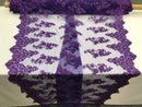 Beaded Floral Fabric - Purple - Embroidered Flower Cluster Beaded Fabric Sold By Yard