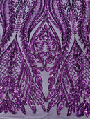 Mermaid Design Sequins Fabric - Purple - Sequins Fabric 4 Way Stretch on Mesh By Yard