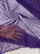 3D Beaded Mesh Fabric - Purple - Embroidered Beaded Lace Mesh Fabric with Small Sequins Sold By Yard