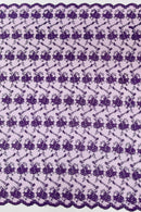 Embroidered Flower Fabric - Purple - Floral Design Scalloped Border Fabric By Yard