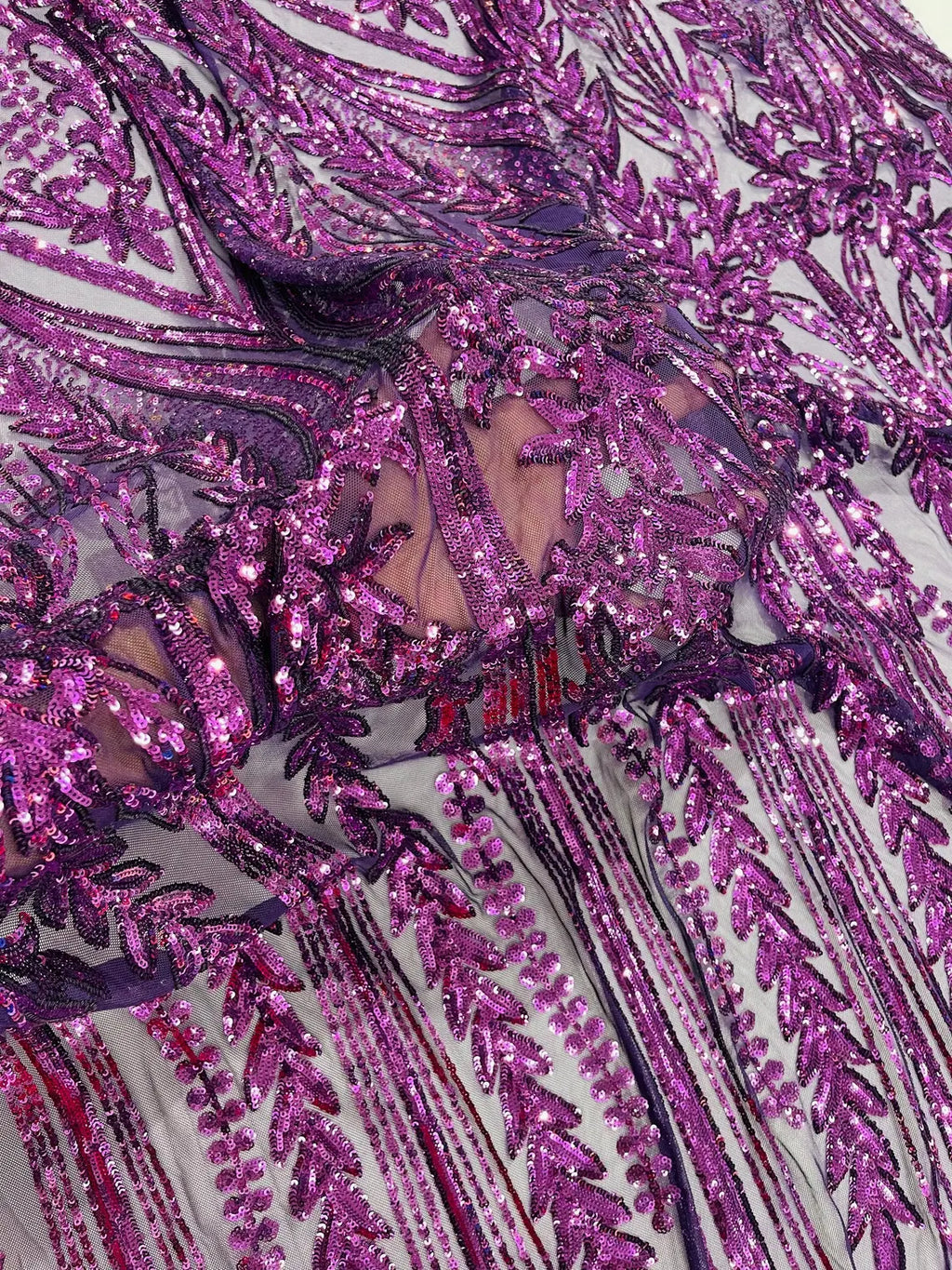 Mermaid Design Sequins Fabric - Purple - Sequins Fabric 4 Way Stretch on Mesh By Yard