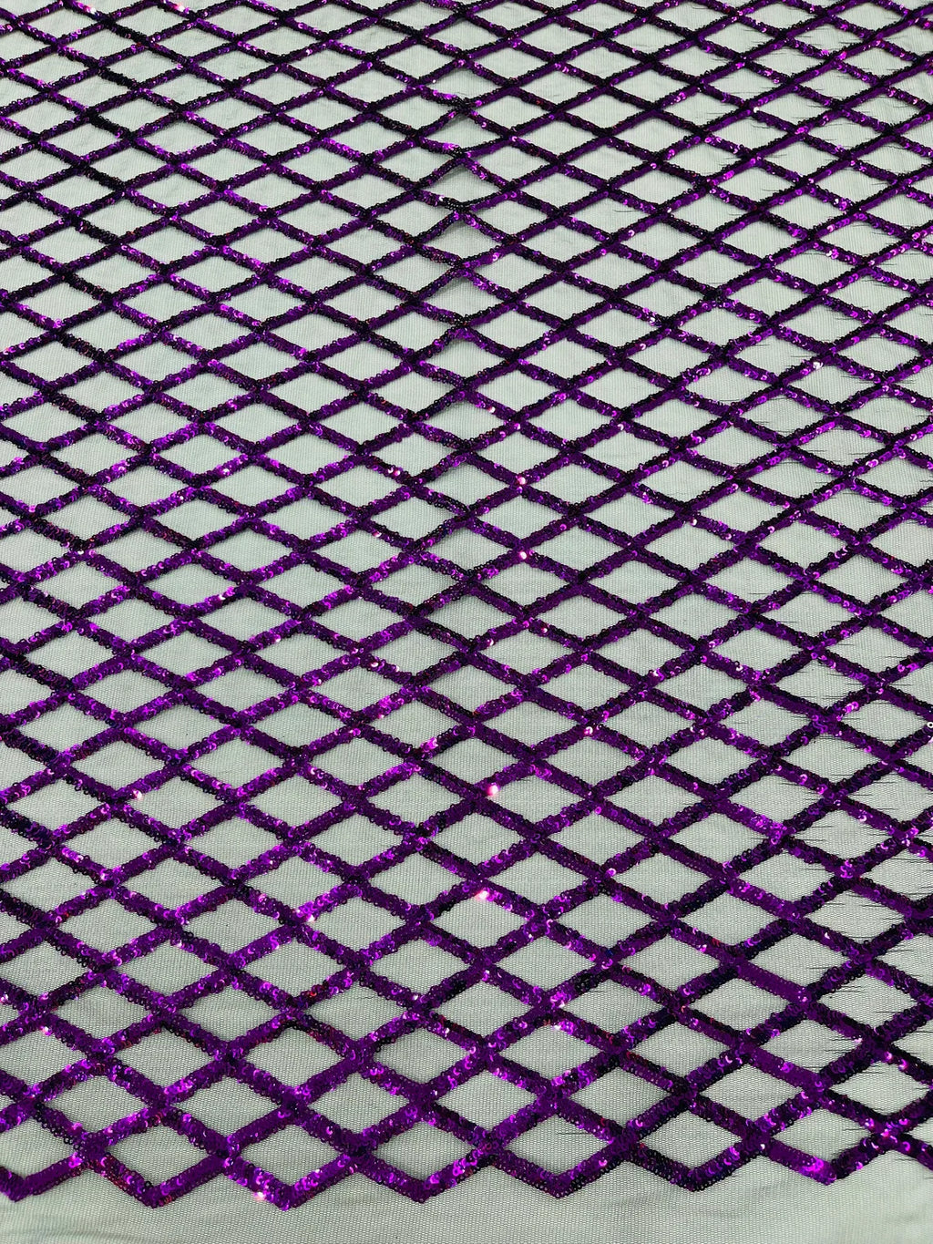 Diamond Sequins Fabric - Purple - Diamond Geometric Net Design on Mesh Lace Fabric By Yard
