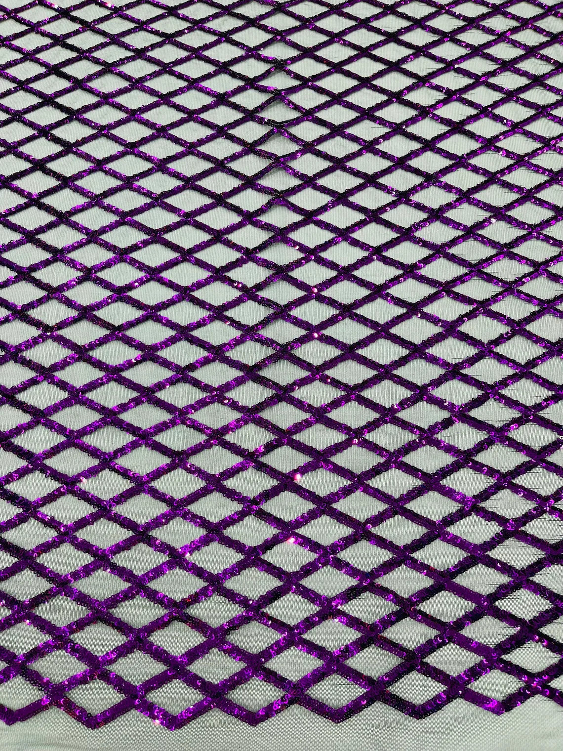 Diamond Sequins Fabric - Purple - Diamond Geometric Net Design on Mesh Lace Fabric By Yard
