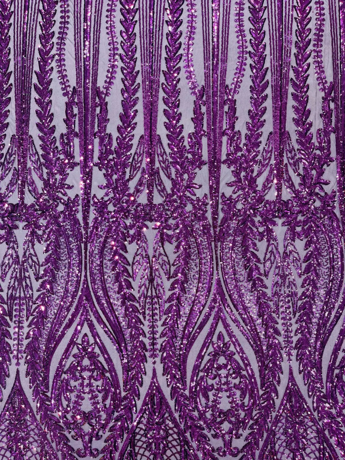 Mermaid Design Sequins Fabric - Purple - Sequins Fabric 4 Way Stretch on Mesh By Yard