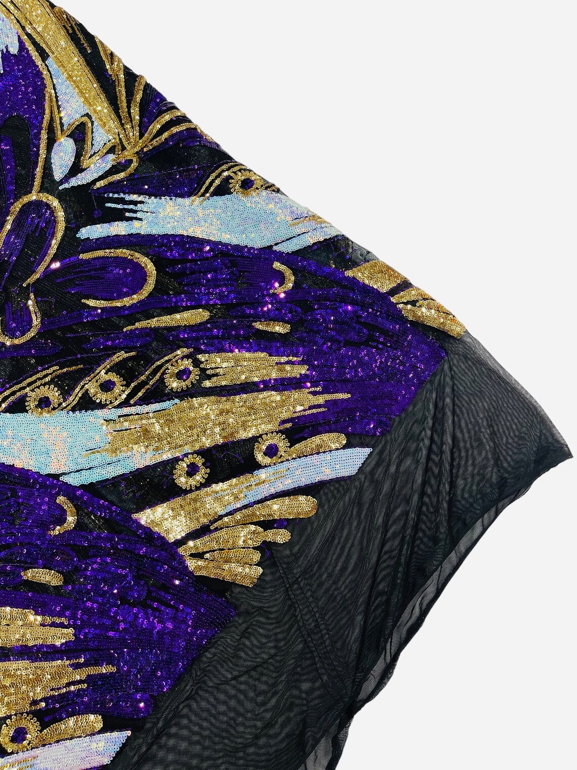 2 Yards 1/2 Multi-Color Sequins Design - Purple / Aqua / Gold - 4 Way Stretch Sequins Fabric