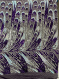 Multi-Color Sequins Design - Purple / Aqua / Silver - 4 Way Stretch Sequins Fabric By The Yard