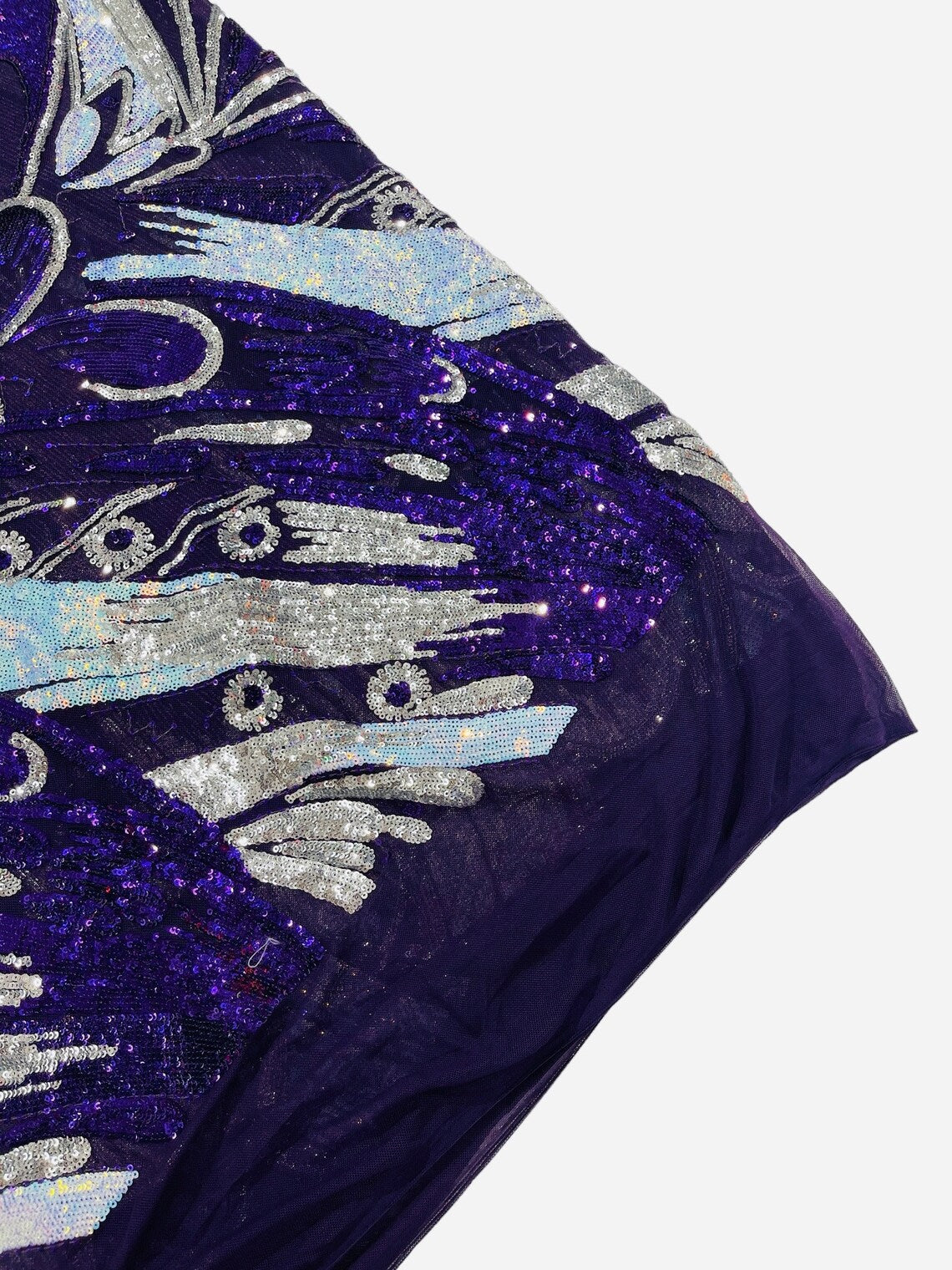 Multi-Color Sequins Design - Purple / Aqua / Silver - 4 Way Stretch Sequins Fabric By The Yard