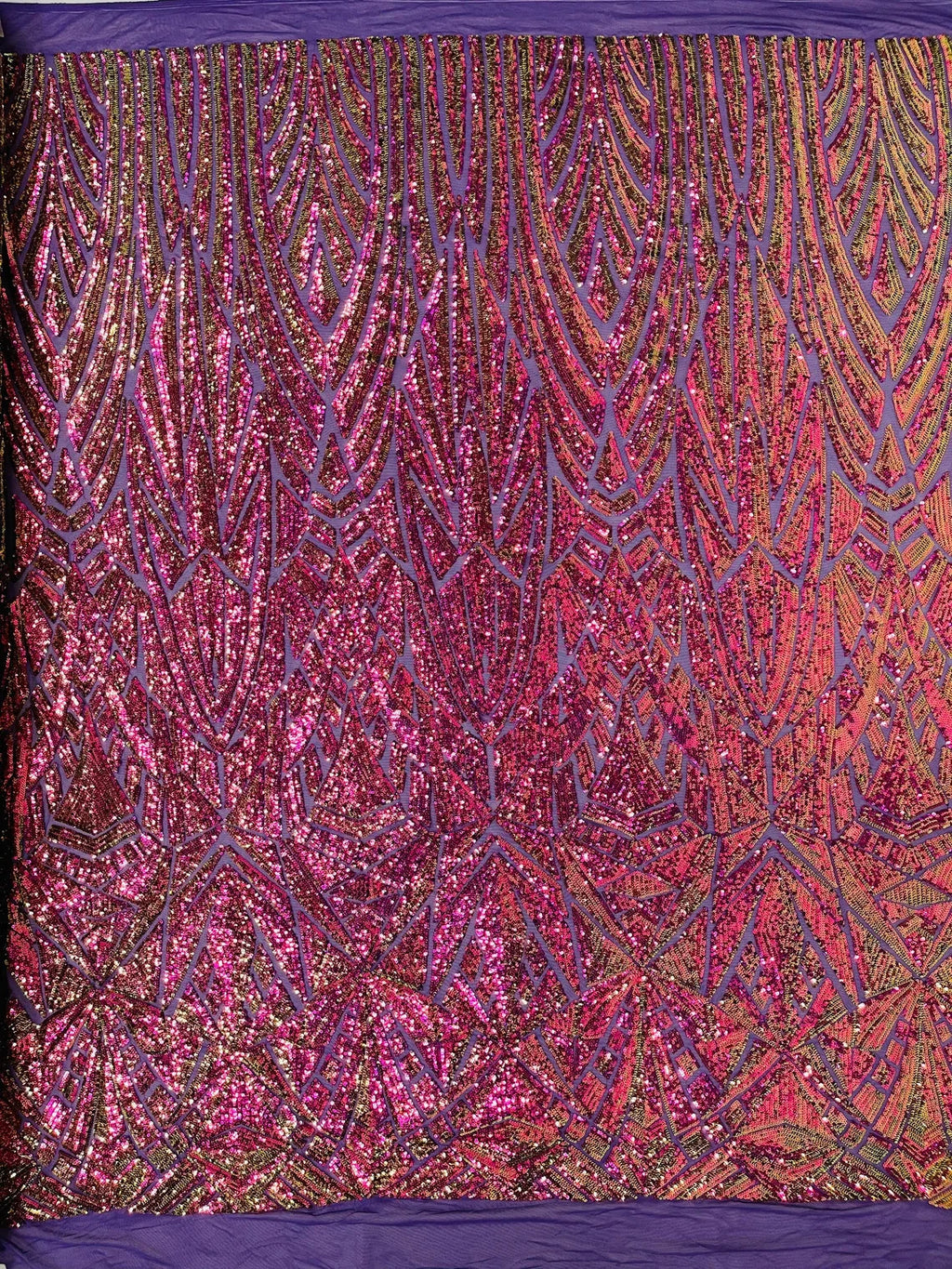 Geometric Fabric - Purple Iridescent - Geometric Sequins Pattern Design 4 Way Stretch Sold By Yard