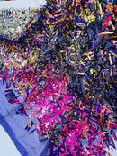 Sword Large Shiny Sequins - Purple Iridescent - Hanging Iridescent Sequins On Lace Fabric By Yard