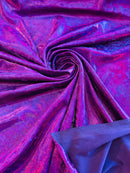 Iridescent Foggy Foil Fabric - Purple - Oil Slick 58/60" Stretch Foil Velvet Fabric By Yard