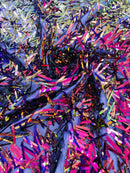 Sword Large Shiny Sequins - Purple Iridescent - Hanging Iridescent Sequins On Lace Fabric By Yard