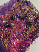 Sword Large Shiny Sequins - Purple Iridescent - Hanging Iridescent Sequins On Lace Fabric By Yard