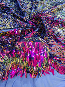 Sword Large Shiny Sequins - Purple Iridescent - Hanging Iridescent Sequins On Lace Fabric By Yard