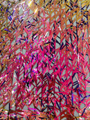 Sword Large Shiny Sequins - Purple Iridescent on Black - Hanging Iridescent Sequins On Lace Fabric By Yard