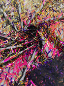 Sword Large Shiny Sequins - Purple Iridescent on Black - Hanging Iridescent Sequins On Lace Fabric By Yard