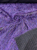 Metallic Eyelash Fabric - Purple on Black - Feather/Eyelash/Fringe Design on Mesh By Yard