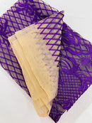 Damask on Net Lace Fabric - Purple on Skin - Embroidered Lace Mesh Damask Design Fabric by Yard