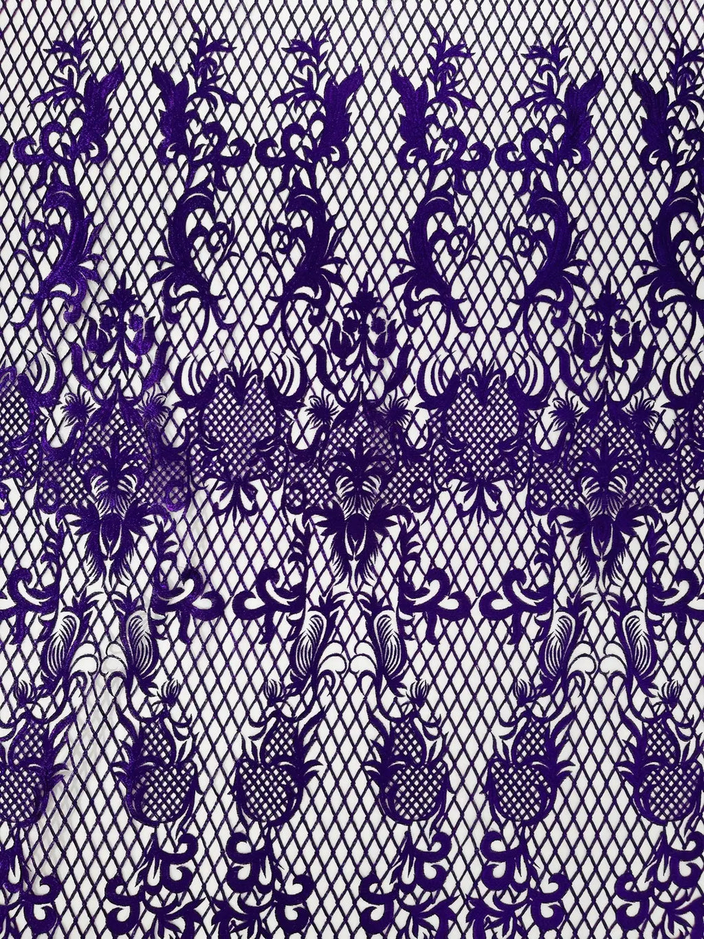 Damask on Net Lace Fabric - Purple on Skin - Embroidered Lace Mesh Damask Design Fabric by Yard
