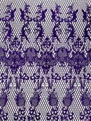 Damask on Net Lace Fabric - Purple on Skin - Embroidered Lace Mesh Damask Design Fabric by Yard