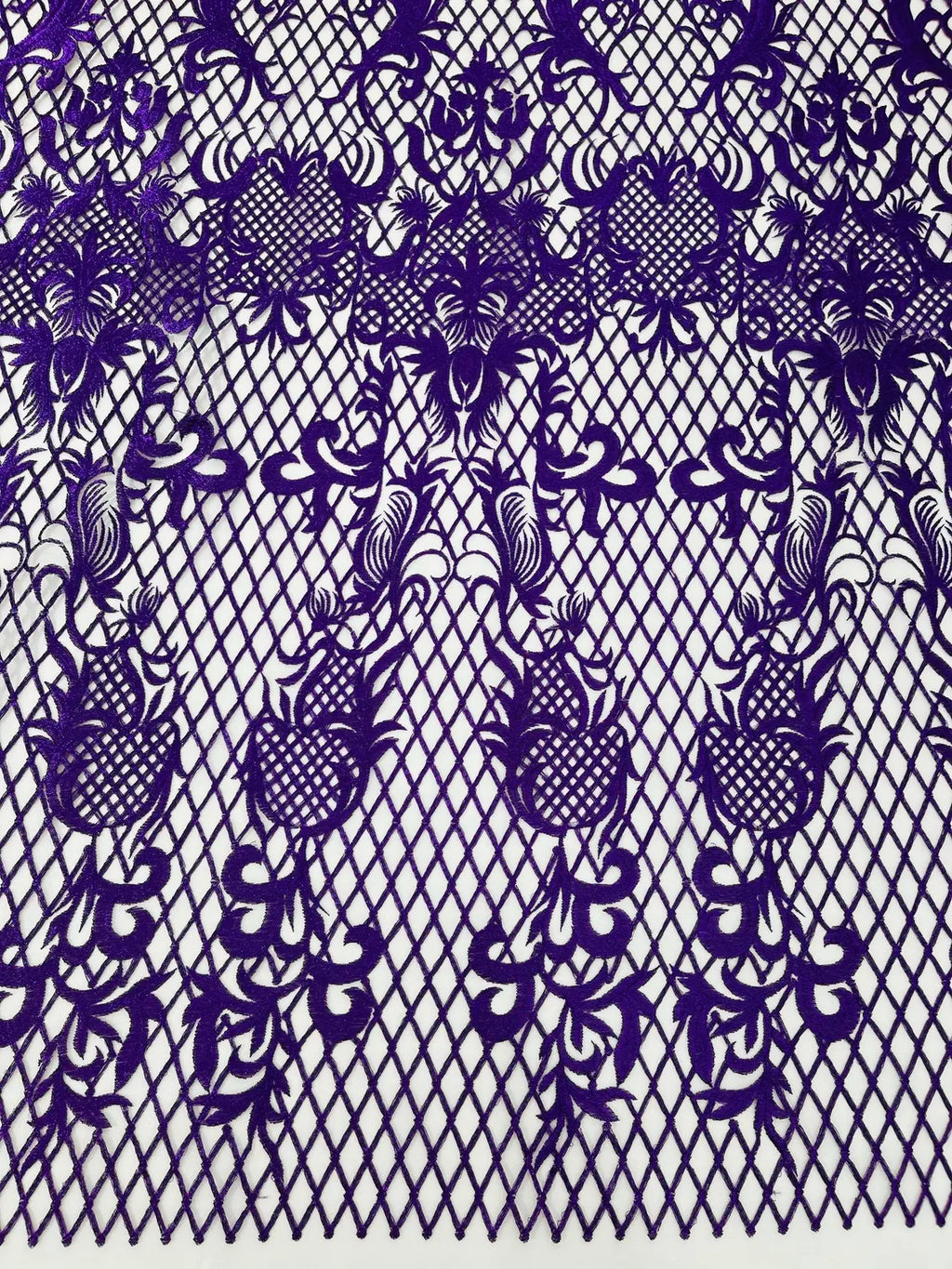 Damask on Net Lace Fabric - Purple on Skin - Embroidered Lace Mesh Damask Design Fabric by Yard