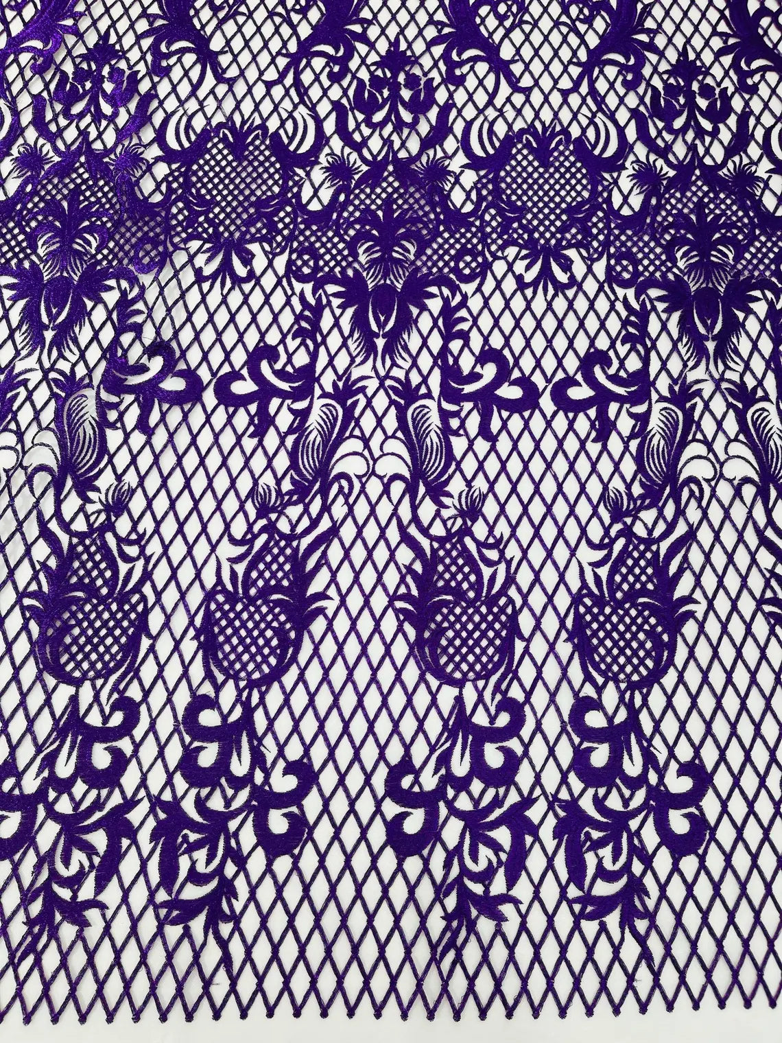 Damask on Net Lace Fabric - Purple on Skin - Embroidered Lace Mesh Damask Design Fabric by Yard