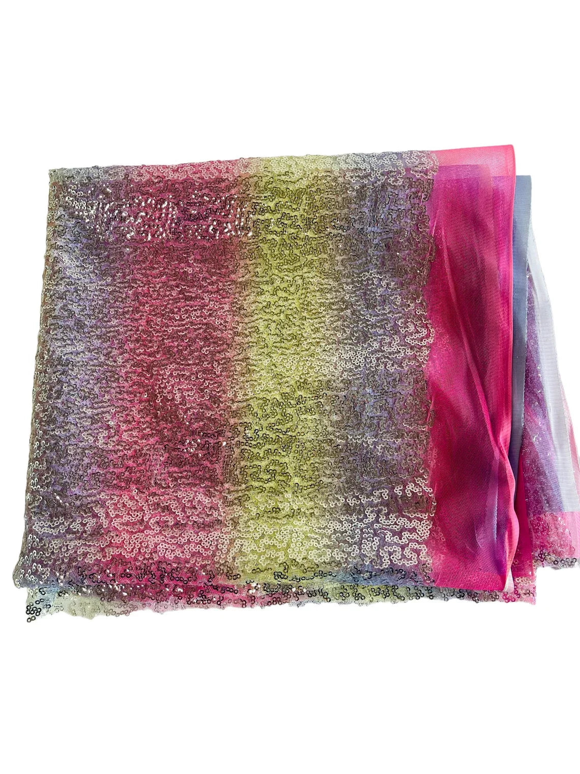 Mini Glitz Sequins - Pastel Rainbow (Straight Lines) - Shiny Sequins Mesh Fabric Sold By Yard