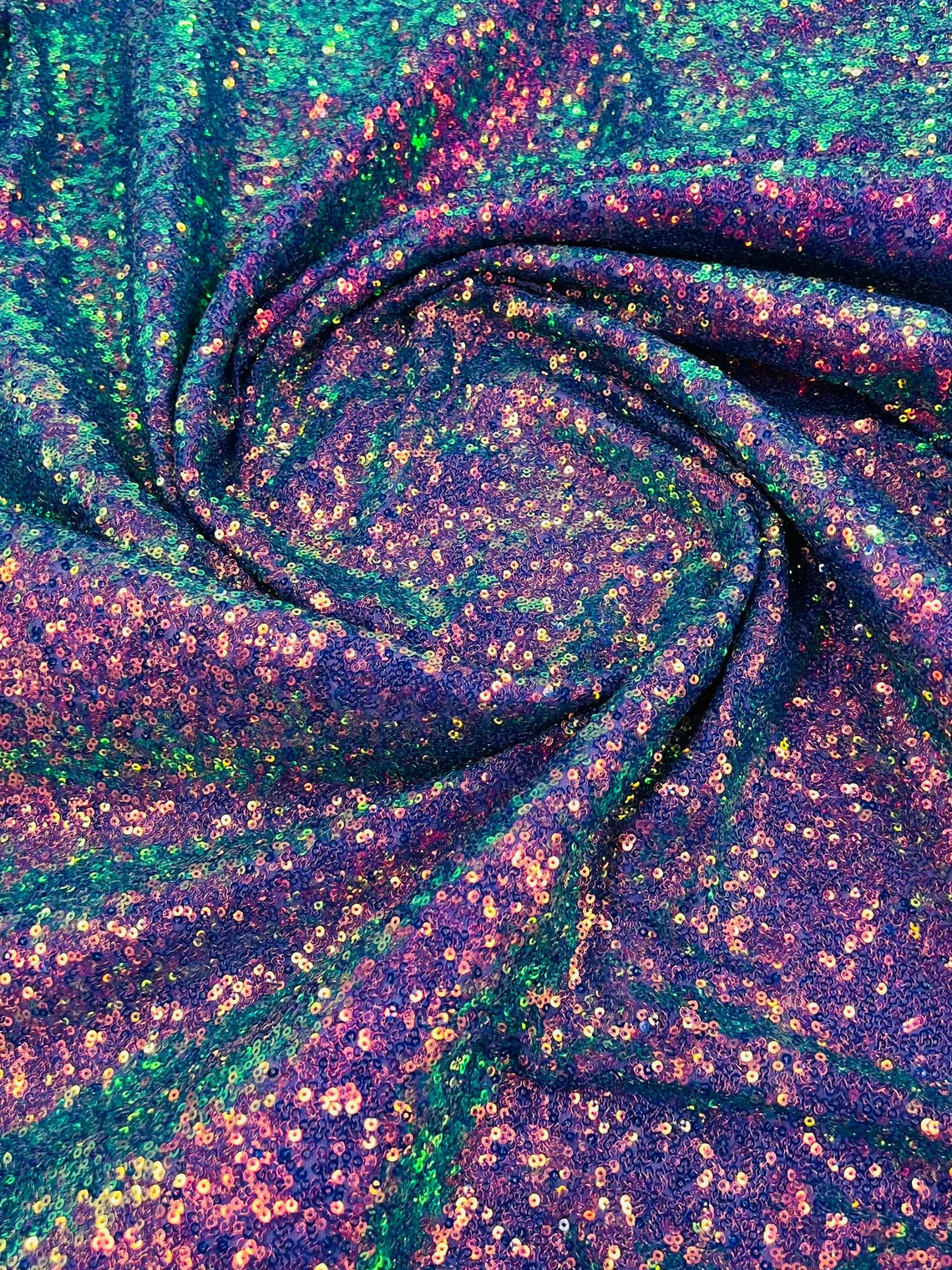 Mini Glitz Sequins - Iridescent Purple on Purple Mesh - Mini Sequins 4 Way Stretch Mesh Fabric