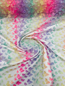 3D Butterfly Design Lace - Rainbow - Embroidered Lace with 3D Butterfly Design By Yard
