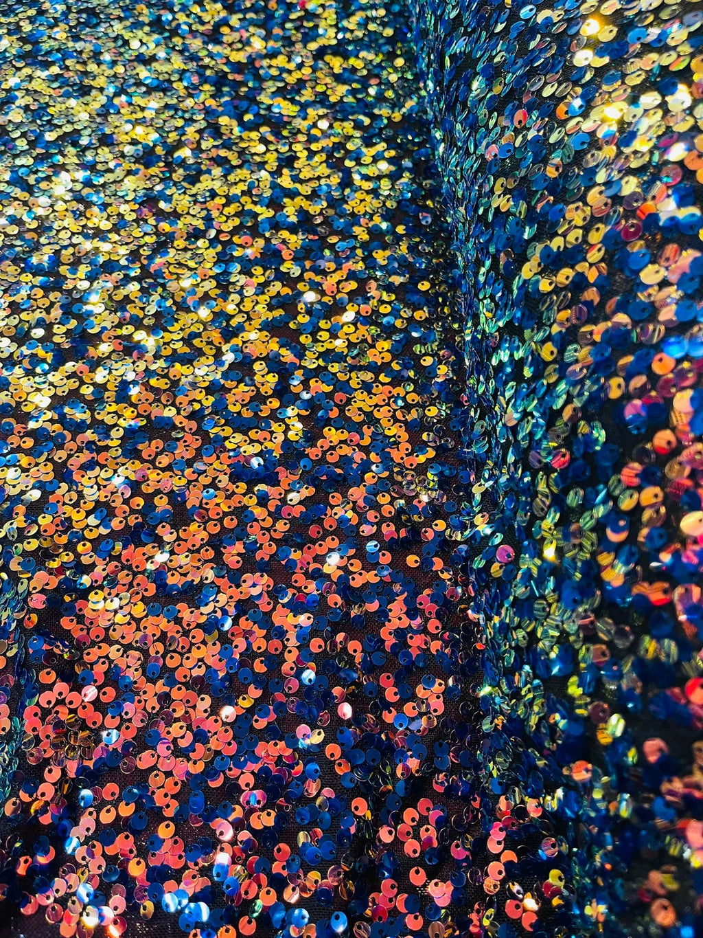 Multi-Color Sequins Mesh - Rainbow - Shiny Sequins Design on Spandex Mesh Fabric By Yard