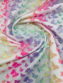 3D Butterfly Design Lace - Rainbow - Embroidered Lace with 3D Butterfly Design By Yard