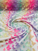 3D Butterfly Design Lace - Rainbow - Embroidered Lace with 3D Butterfly Design By Yard