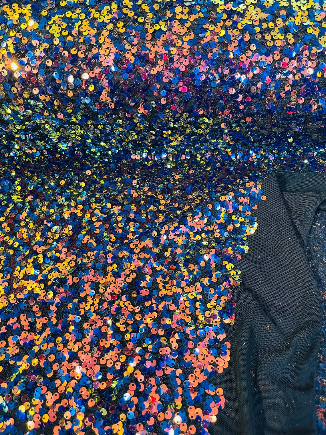 Multi-Color Sequins Mesh - Rainbow - Shiny Sequins Design on Spandex Mesh Fabric By Yard