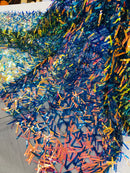 Sword Large Shiny Sequins - Rainbow Iridescent - Hanging Iridescent Sequins On Lace Fabric By Yard