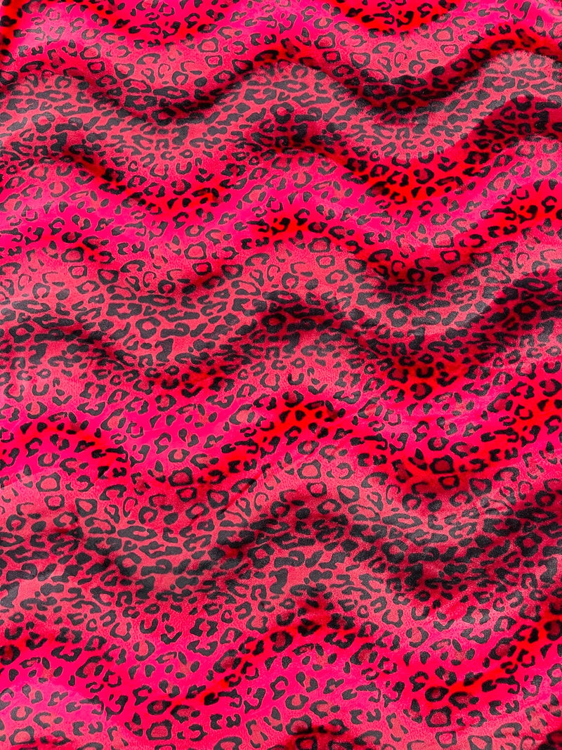 Leopard Velboa Faux Fur Fabric - Red / Black - Cheetah Animal Print Velboa Fabric Sold By The Yard