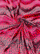 Leopard Velboa Faux Fur Fabric - Red / Black - Cheetah Animal Print Velboa Fabric Sold By The Yard