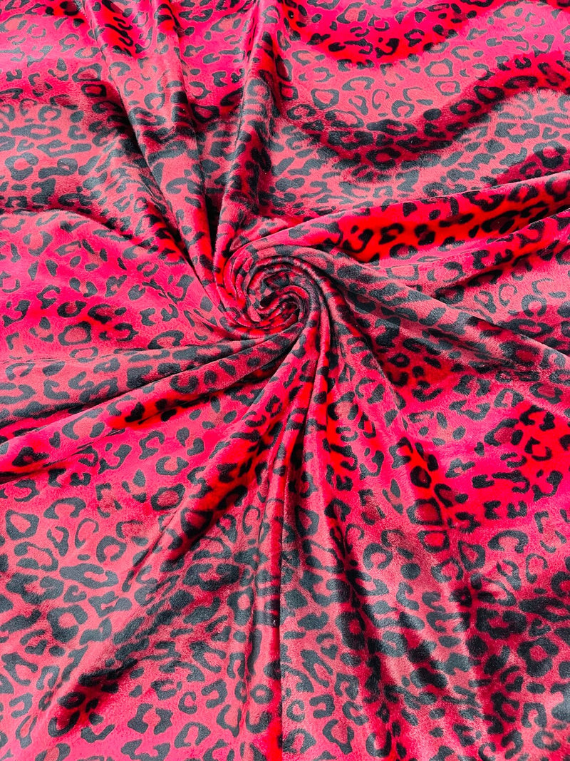 Leopard Velboa Faux Fur Fabric - Red / Black - Cheetah Animal Print Velboa Fabric Sold By The Yard