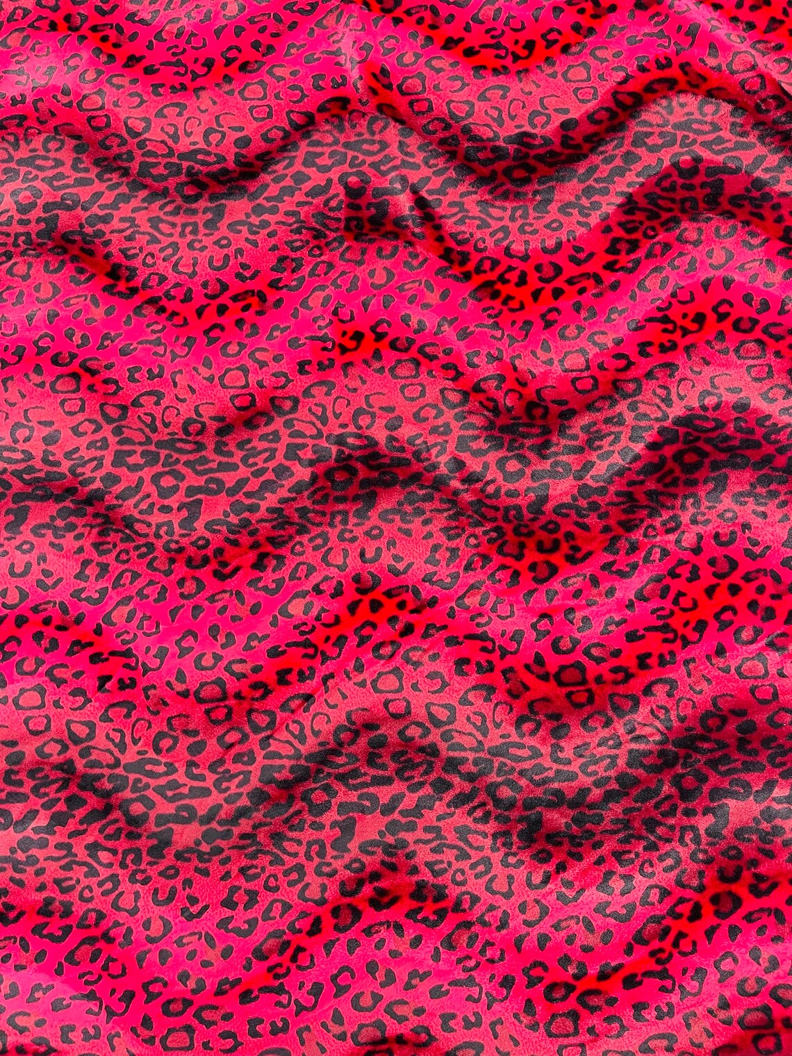 Leopard Velboa Faux Fur Fabric - Red / Black - Cheetah Animal Print Velboa Fabric Sold By The Yard