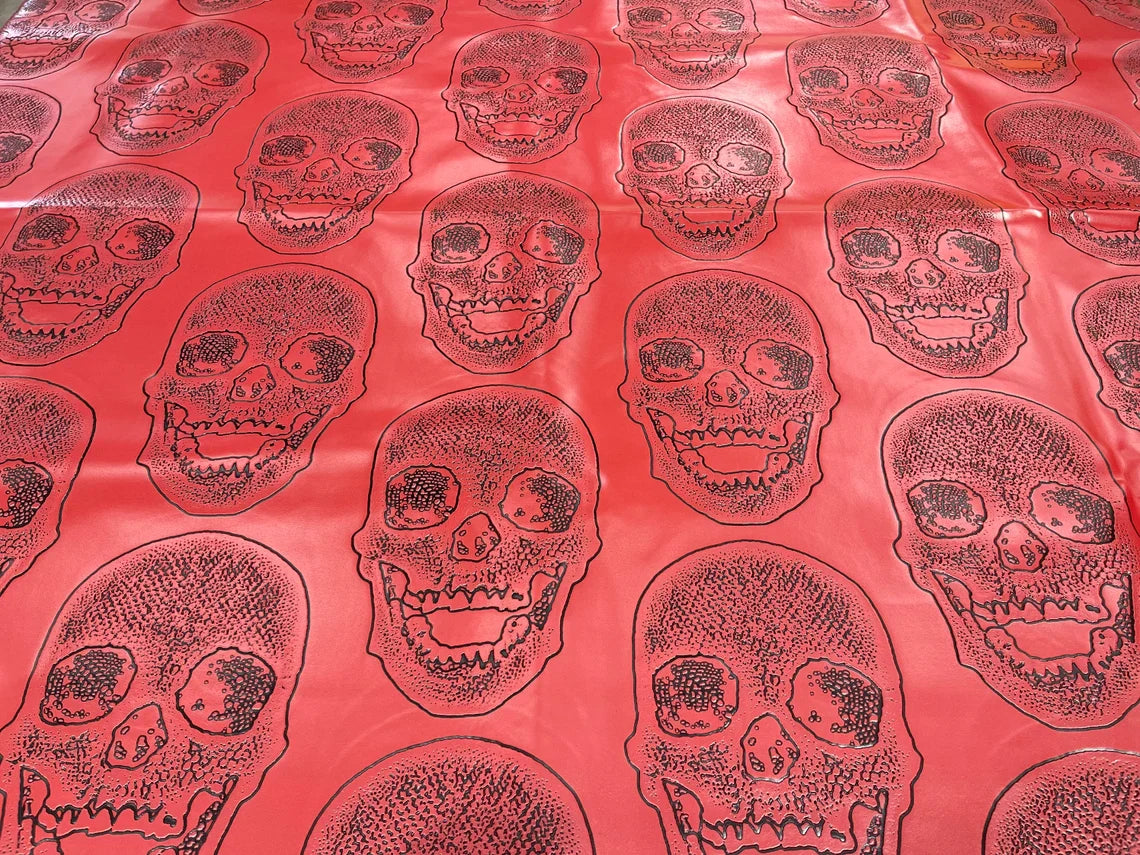 Big Skull Vinyl Fabric - Upholstery Faux Leather - Different Colors Sold By Yard