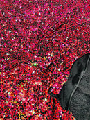 Stretch Velvet Sequins Fabric - Red / Fucshia - Velvet Sequins 2 Way Stretch 58/60” By Yard
