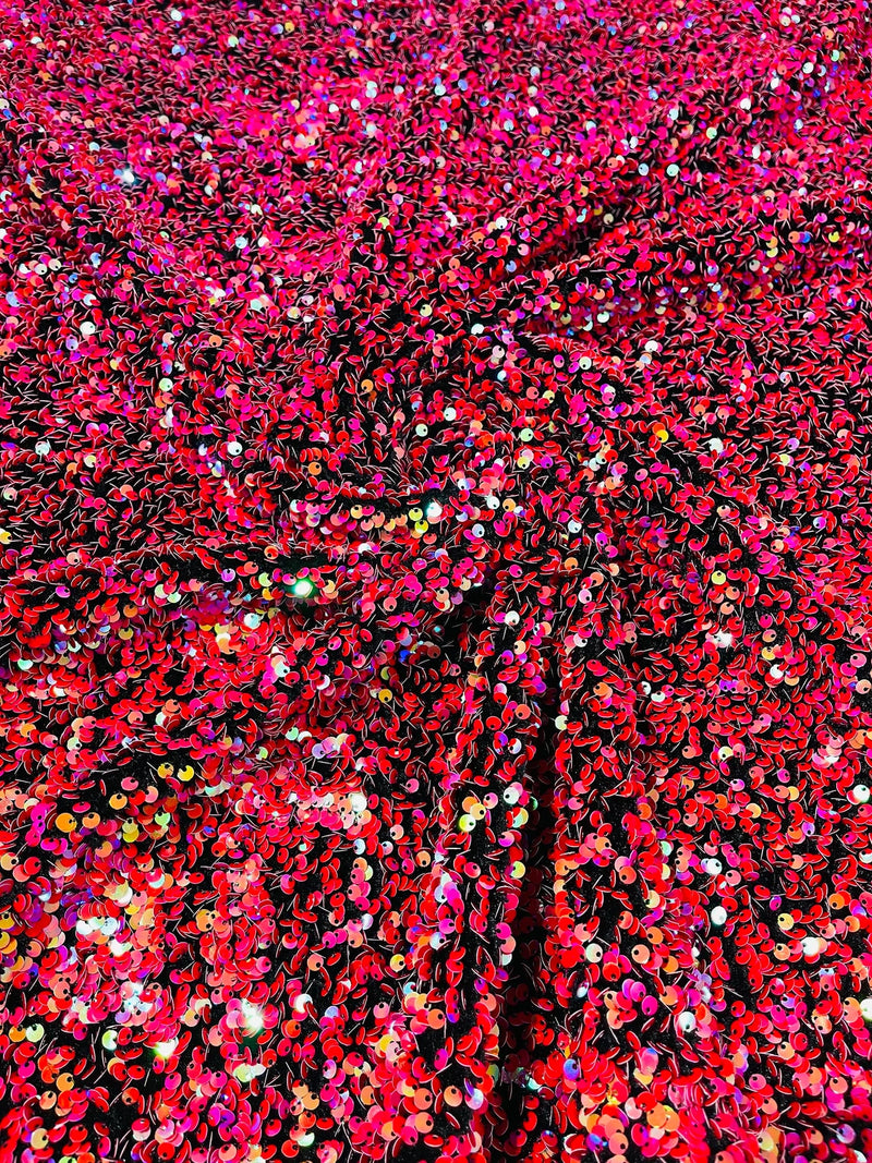 Stretch Velvet Sequins Fabric - Red / Fucshia - Velvet Sequins 2 Way Stretch 58/60” By Yard